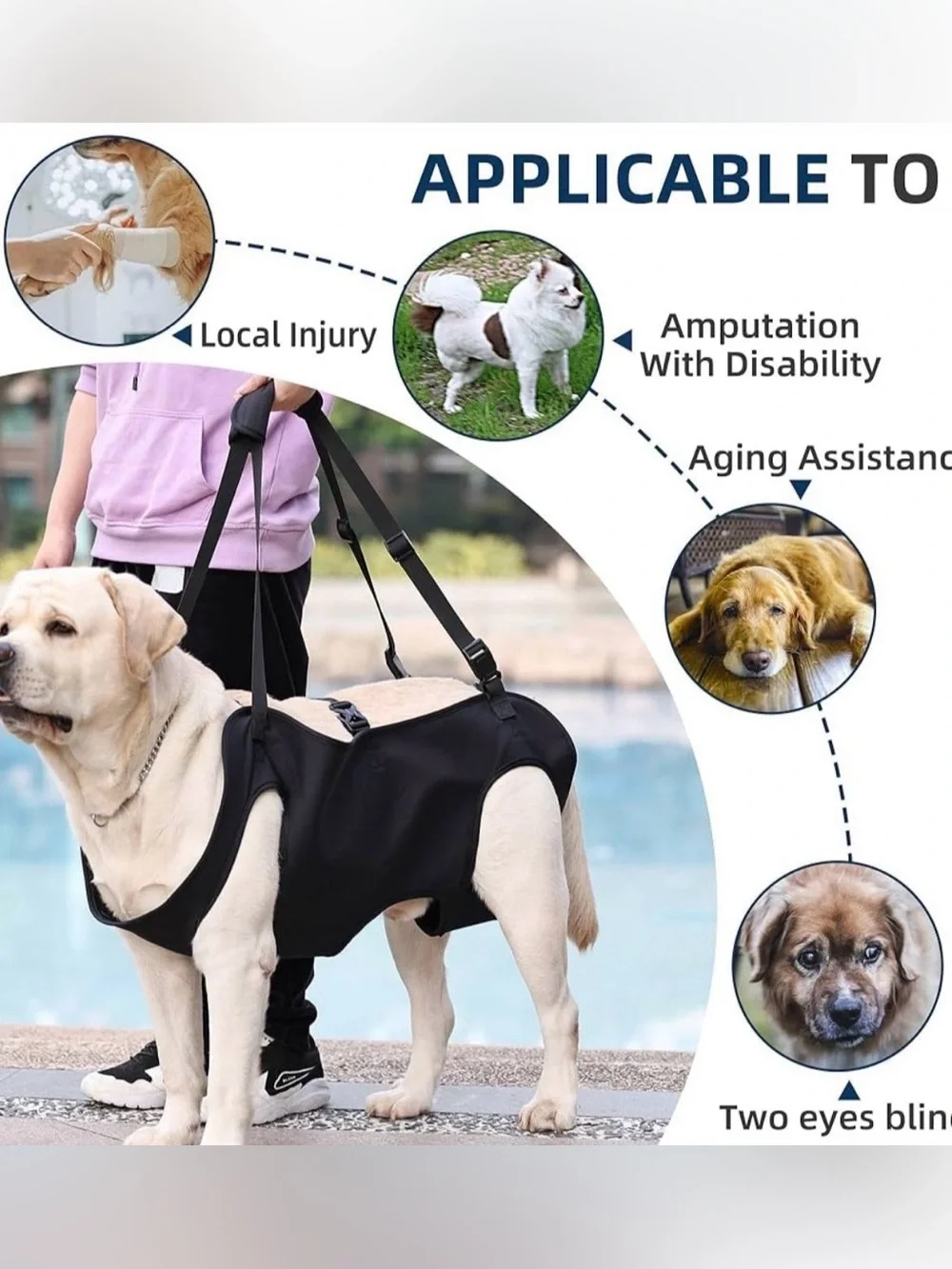 Dog Lift Harness, Emergency Backpack Pet Legs Support & Rehabilitation Sling Car